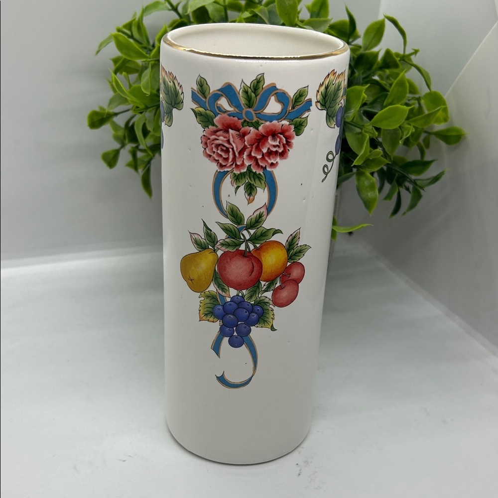 Floral and Fruit Design Ceramic Vase 
8”X 3” inches. MADE IN JAPAN